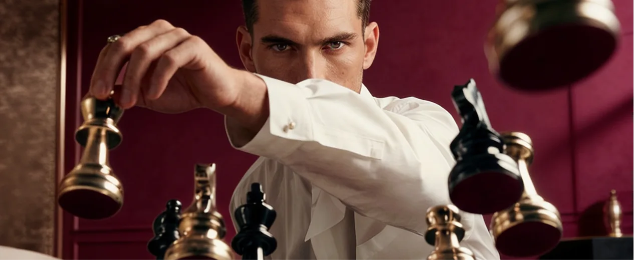Man in white shirt over chess board — strategic brand thinking by Ctrl+B Agency